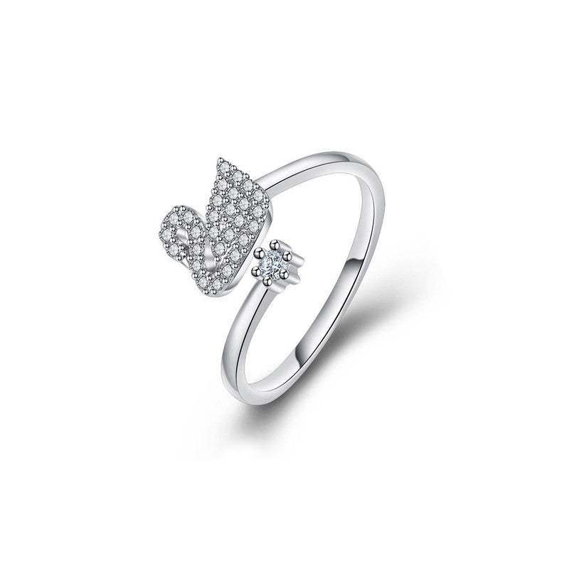 Jewels Galaxy Silver Plated AD Studded Swan Shape Contemporary Korean Finger Ring