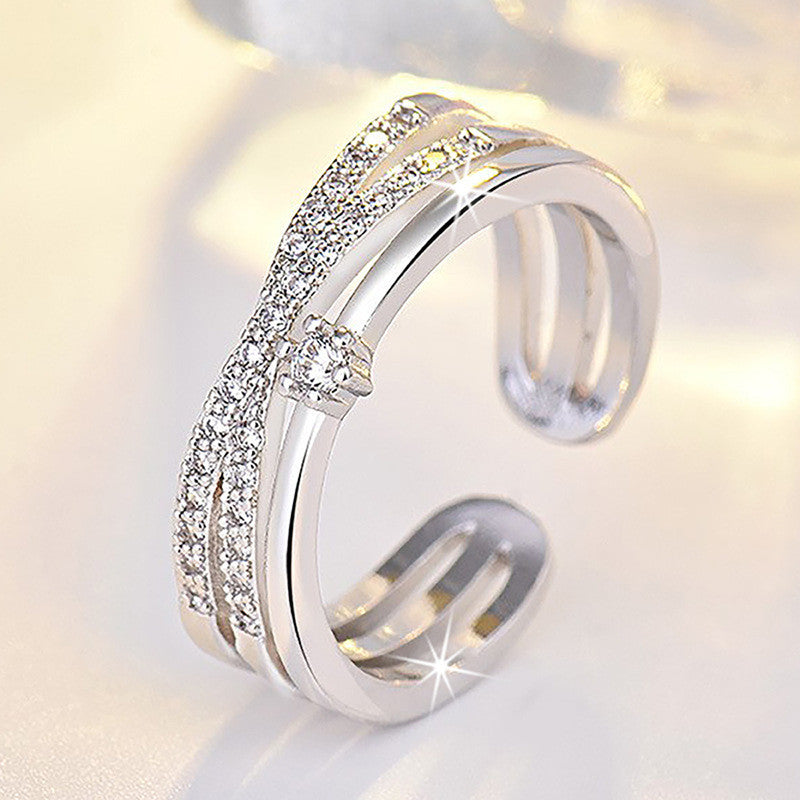 Jewels Galaxy Silver Plated American Diamond Studded Contemporary Korean Finger Ring