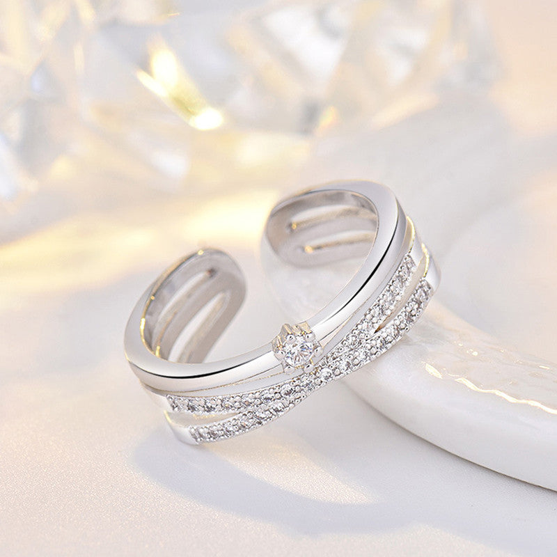 Jewels Galaxy Silver Plated American Diamond Studded Contemporary Korean Finger Ring
