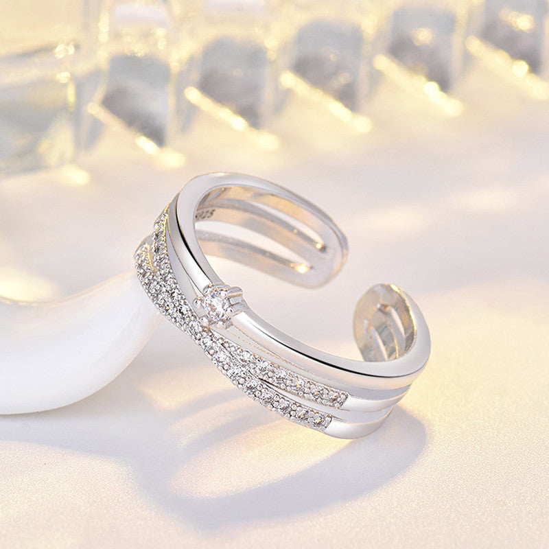 Jewels Galaxy Silver Plated American Diamond Studded Contemporary Korean Finger Ring