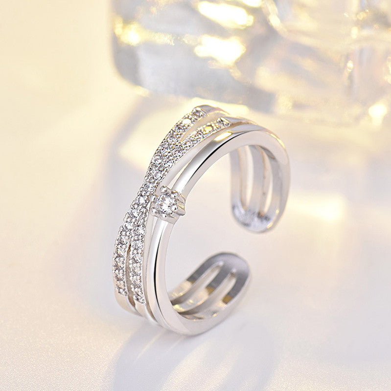 Jewels Galaxy Silver Plated American Diamond Studded Contemporary Korean Finger Ring