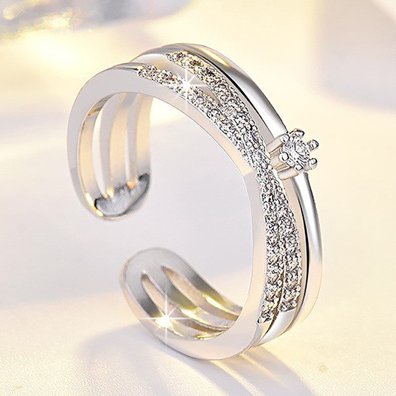 Jewels Galaxy Silver Plated American Diamond Studded Contemporary Korean Finger Ring