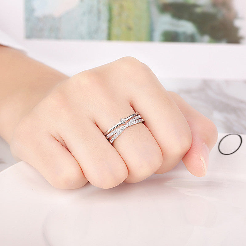 Jewels Galaxy Silver Plated American Diamond Studded Contemporary Korean Finger Ring