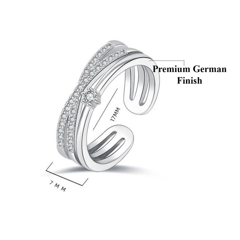 Jewels Galaxy Silver Plated American Diamond Studded Contemporary Korean Finger Ring