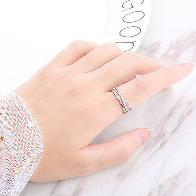Jewels Galaxy Silver Plated American Diamond Studded Contemporary Korean Finger Ring