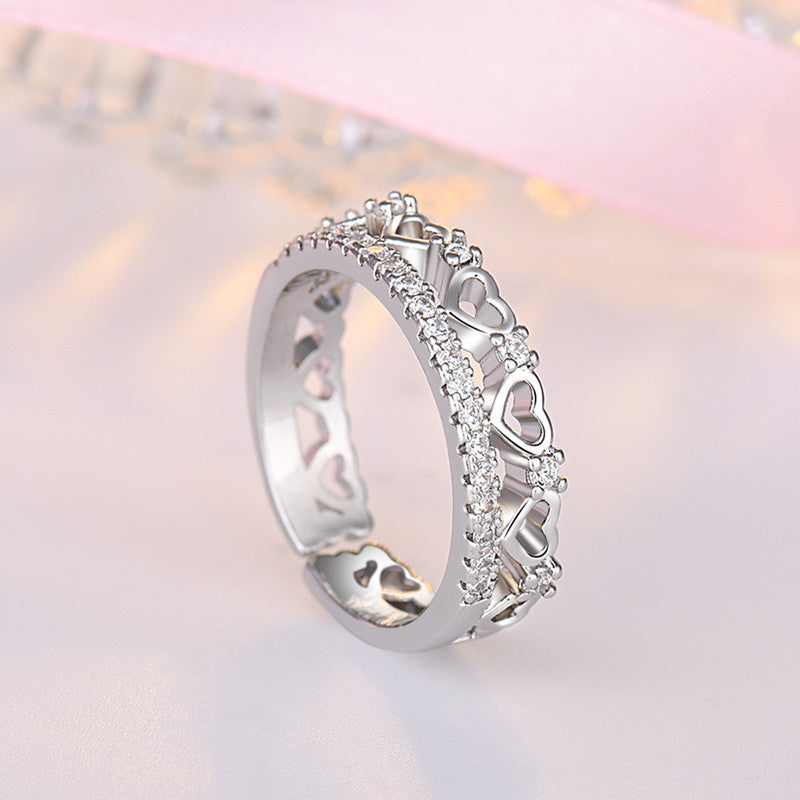 Jewels Galaxy Silver Plated AD Studded Hearts inspired Contemporary Korean Finger Ring