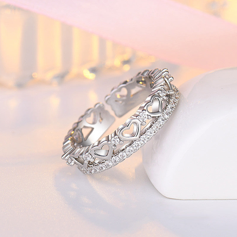 Jewels Galaxy Silver Plated AD Studded Hearts inspired Contemporary Korean Finger Ring