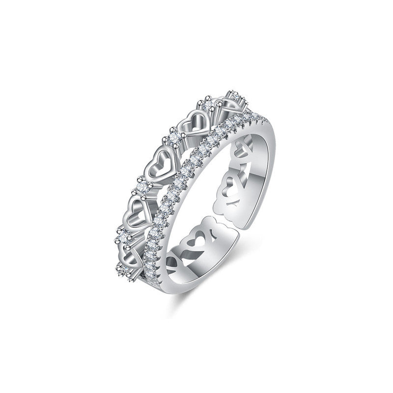 Jewels Galaxy Silver Plated AD Studded Hearts inspired Contemporary Korean Finger Ring