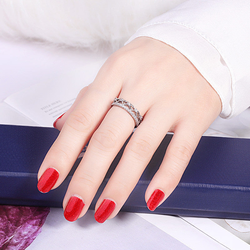 Jewels Galaxy Silver Plated AD Studded Hearts inspired Contemporary Korean Finger Ring