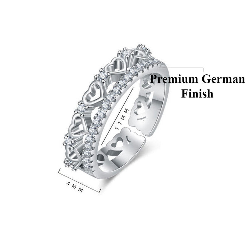 Jewels Galaxy Silver Plated AD Studded Hearts inspired Contemporary Korean Finger Ring