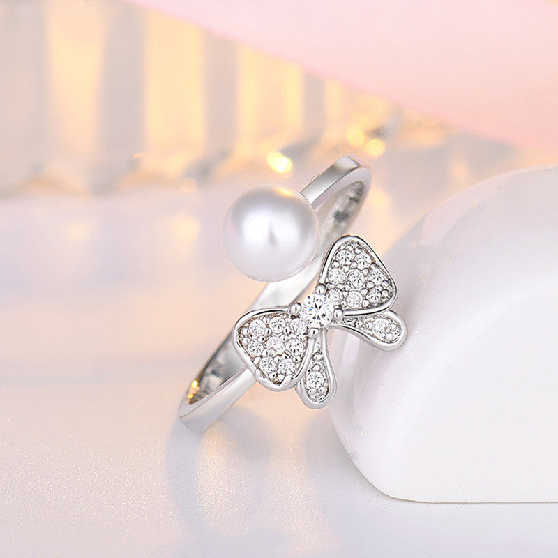 Jewels Galaxy Silver Plated AD Studded Butterfly Shape Contemporary Korean Finger Ring