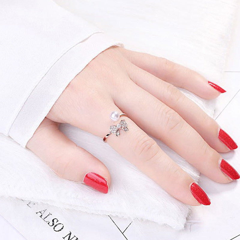 Jewels Galaxy Silver Plated AD Studded Butterfly Shape Contemporary Korean Finger Ring