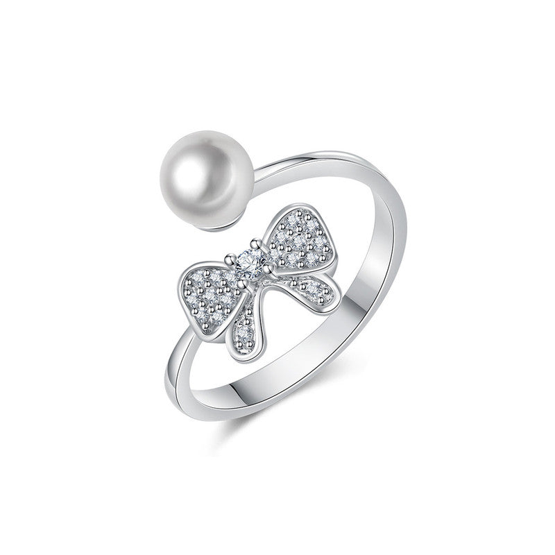 Jewels Galaxy Silver Plated AD Studded Butterfly Shape Contemporary Korean Finger Ring