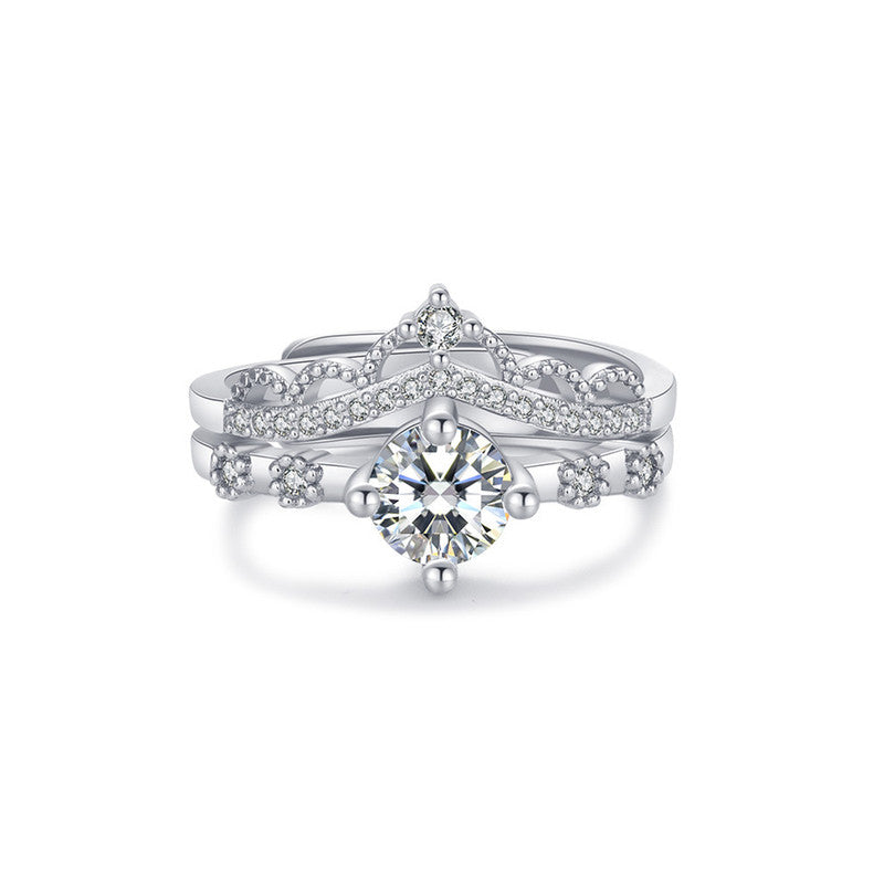 Jewels Galaxy Silver Plated AD Studded Crown Shape Contemporary Korean Finger Ring