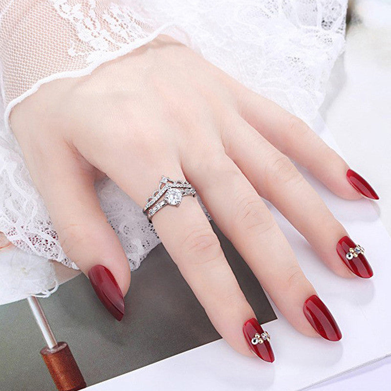 Jewels Galaxy Silver Plated AD Studded Crown Shape Contemporary Korean Finger Ring