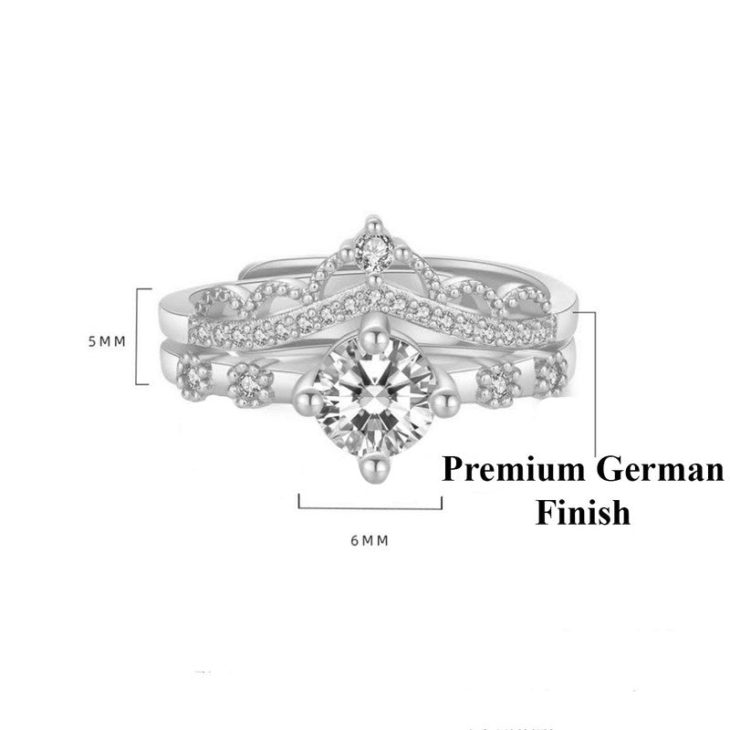 Jewels Galaxy Silver Plated AD Studded Crown Shape Contemporary Korean Finger Ring