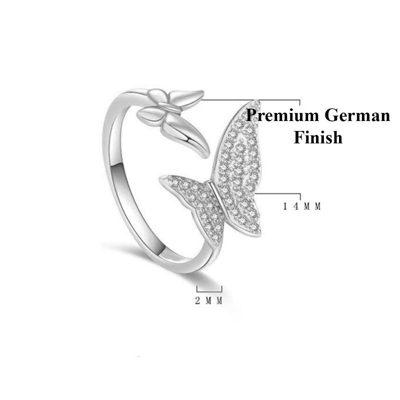 Jewels Galaxy Silver Plated AD Studded Butterfly Shape Contemporary Korean Finger Ring