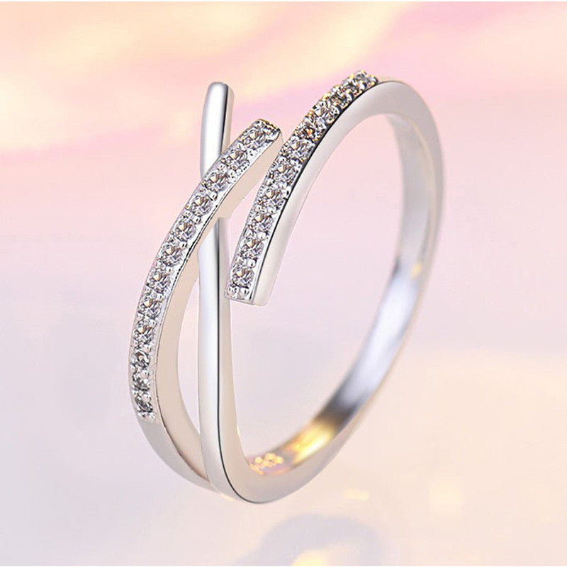 Jewels Galaxy Silver Plated American Diamond Studded Contemporary Korean Finger Ring