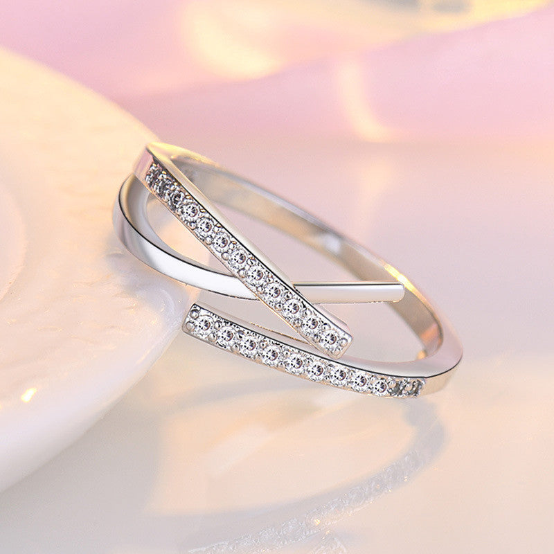 Jewels Galaxy Silver Plated American Diamond Studded Contemporary Korean Finger Ring