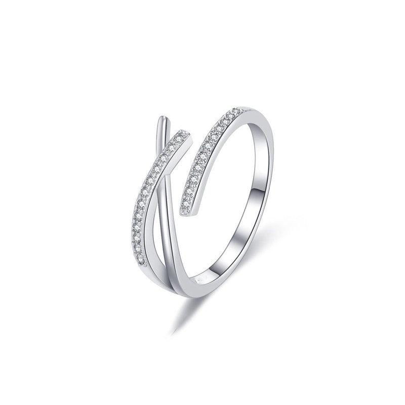 Jewels Galaxy Silver Plated American Diamond Studded Contemporary Korean Finger Ring
