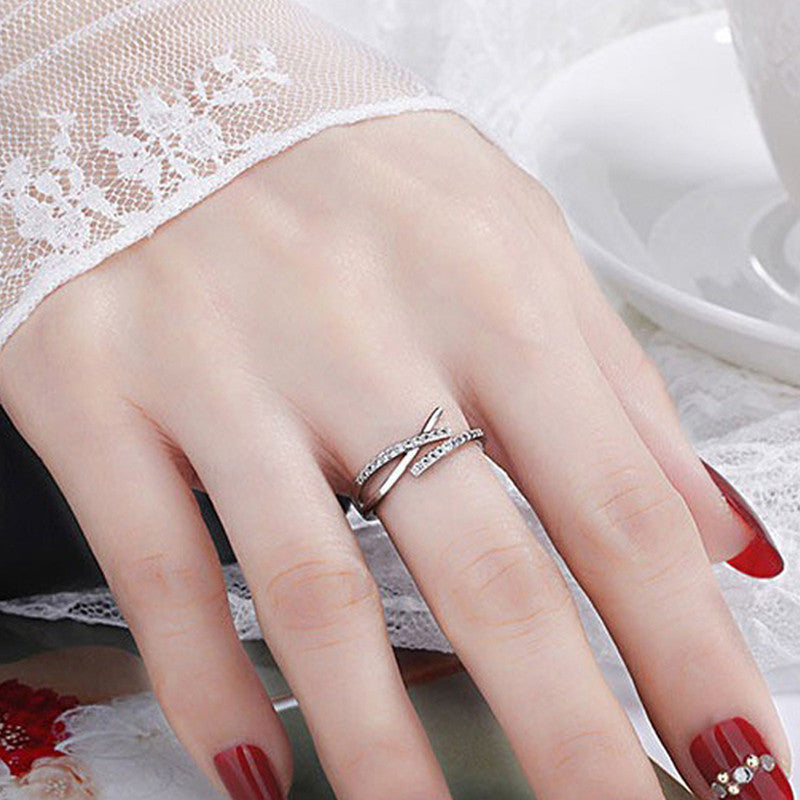 Jewels Galaxy Silver Plated American Diamond Studded Contemporary Korean Finger Ring
