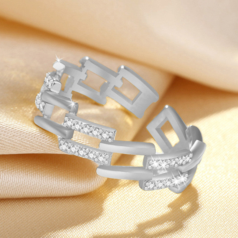 Jewels Galaxy Silver Plated American Diamond Studded Contemporary Korean Finger Ring