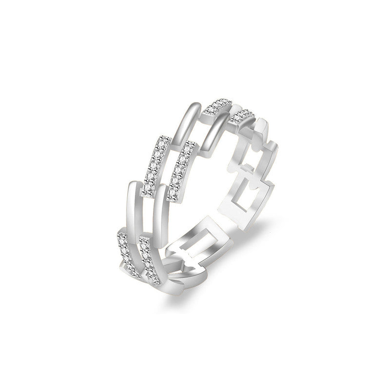 Jewels Galaxy Silver Plated American Diamond Studded Contemporary Korean Finger Ring