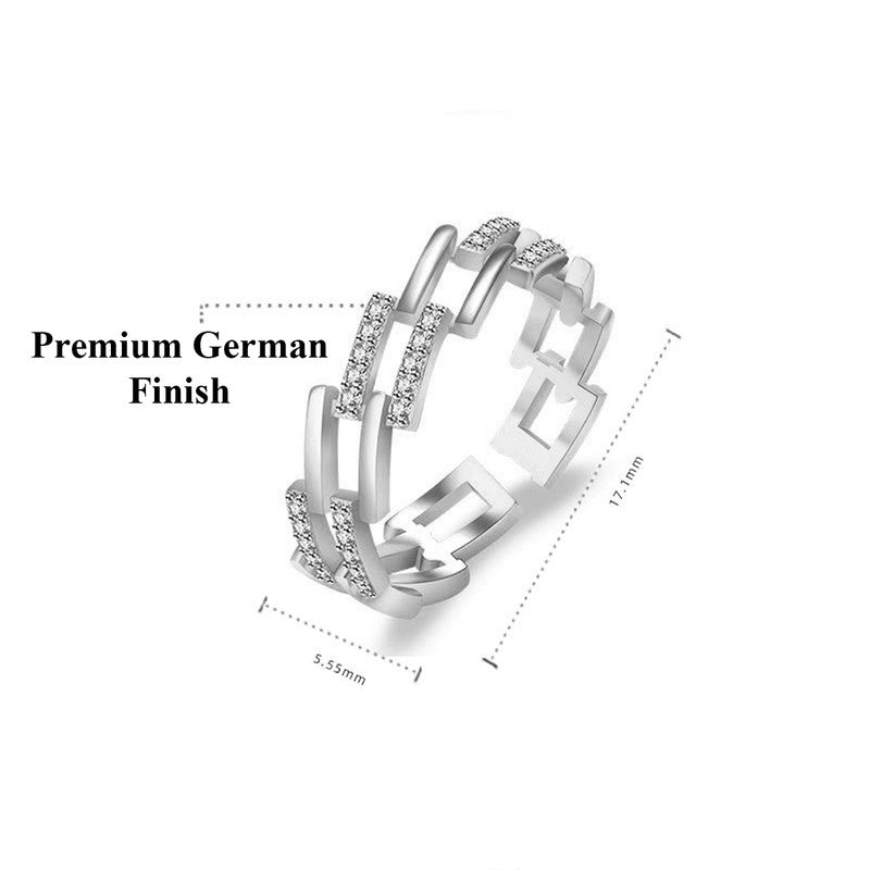Jewels Galaxy Silver Plated American Diamond Studded Contemporary Korean Finger Ring