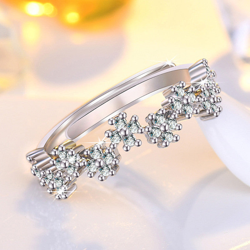 Jewels Galaxy Silver Plated American Diamond Studded Contemporary Korean Finger Ring