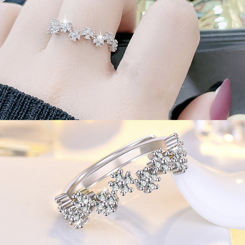 Jewels Galaxy Silver Plated American Diamond Studded Contemporary Korean Finger Ring