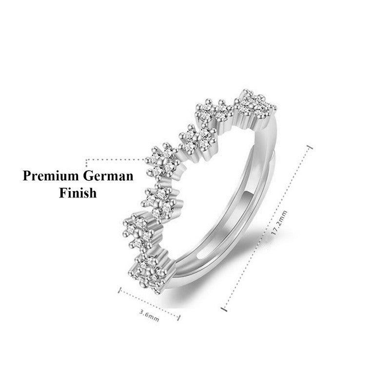 Jewels Galaxy Silver Plated American Diamond Studded Contemporary Korean Finger Ring