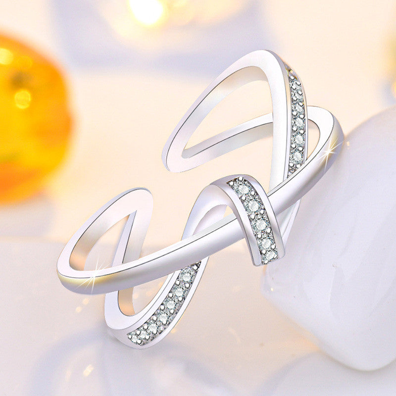 Jewels Galaxy Silver Plated American Diamond Studded Contemporary Korean Finger Ring
