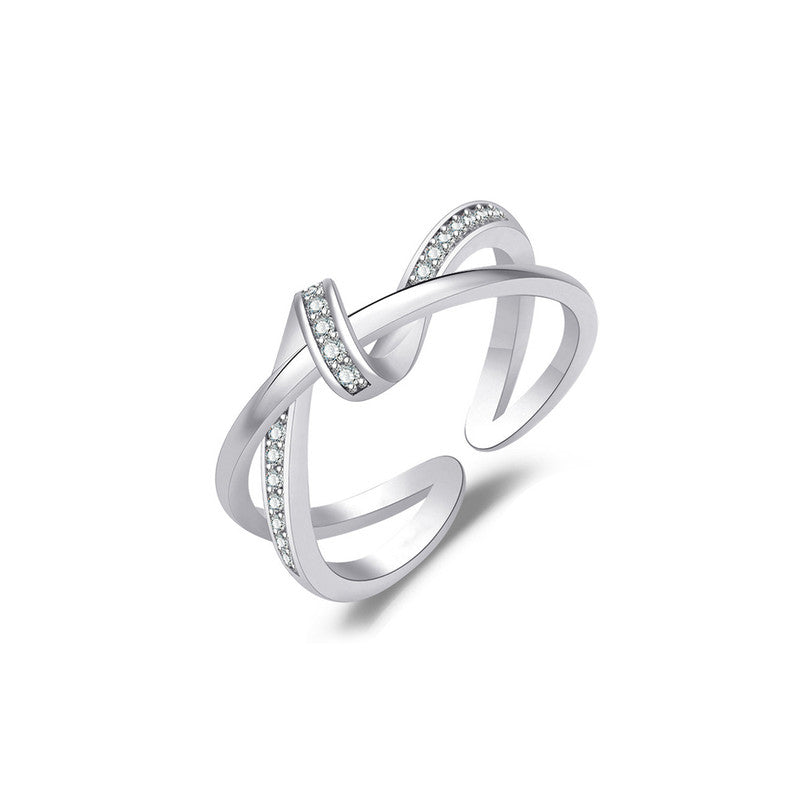 Jewels Galaxy Silver Plated American Diamond Studded Contemporary Korean Finger Ring