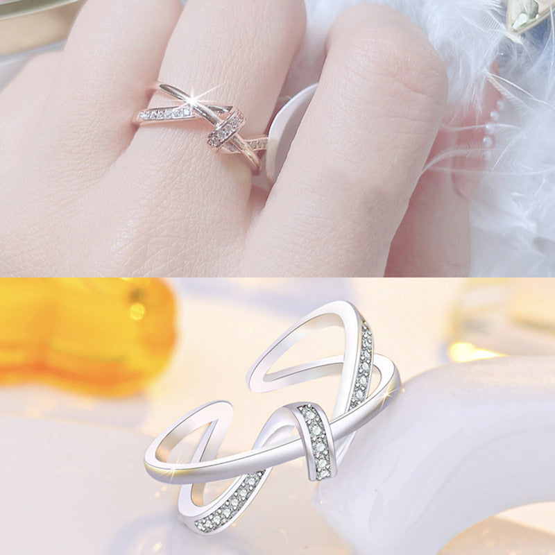 Jewels Galaxy Silver Plated American Diamond Studded Contemporary Korean Finger Ring