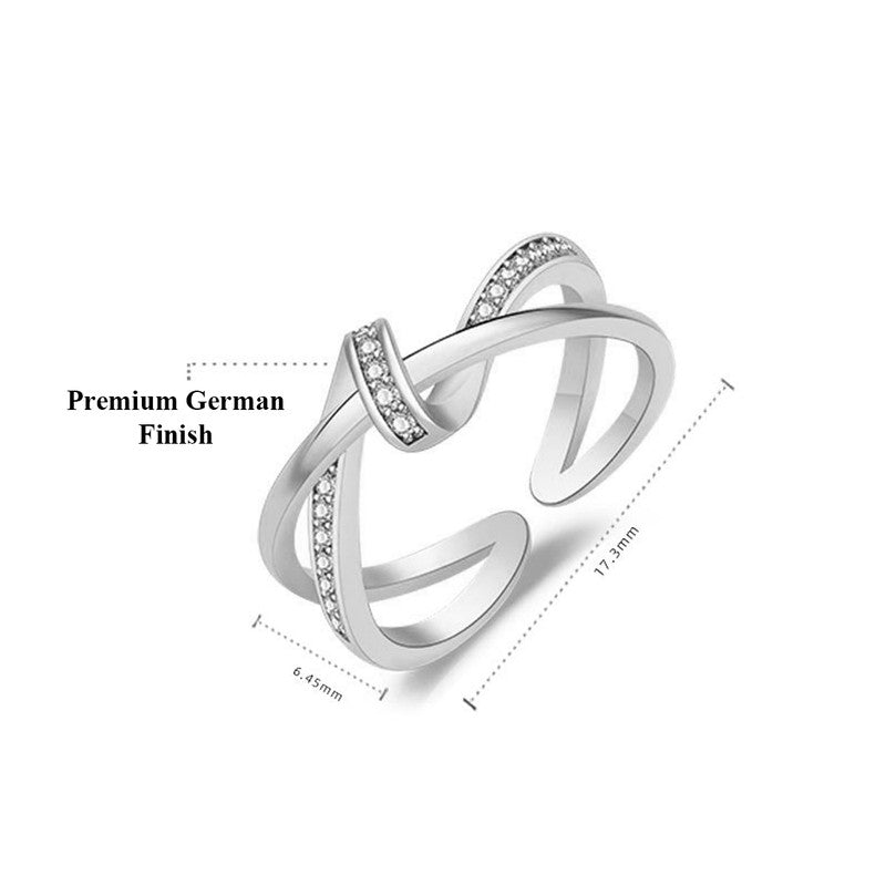Jewels Galaxy Silver Plated American Diamond Studded Contemporary Korean Finger Ring