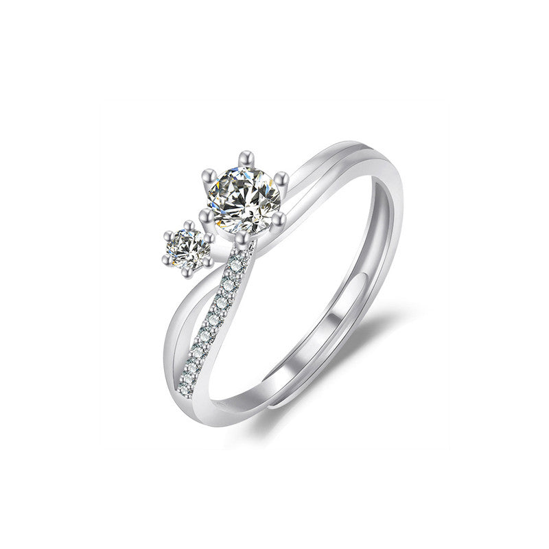 Jewels Galaxy Silver Plated American Diamond Studded Contemporary Korean Finger Ring