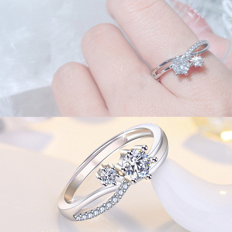 Jewels Galaxy Silver Plated American Diamond Studded Contemporary Korean Finger Ring