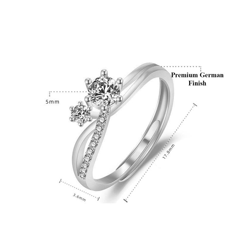 Jewels Galaxy Silver Plated American Diamond Studded Contemporary Korean Finger Ring