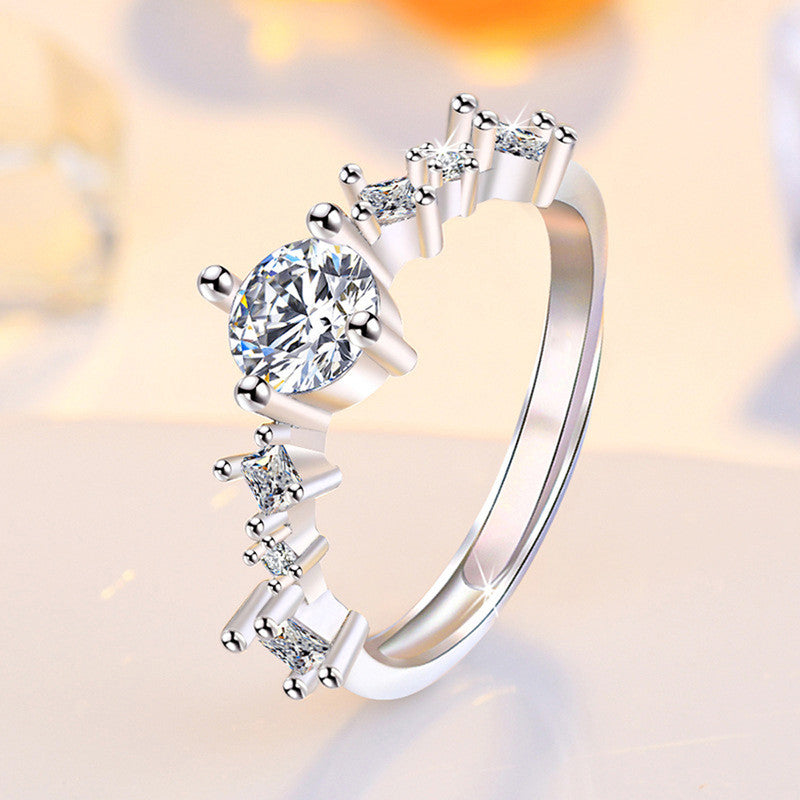 Jewels Galaxy Silver Plated American Diamond Studded Contemporary Korean Finger Ring