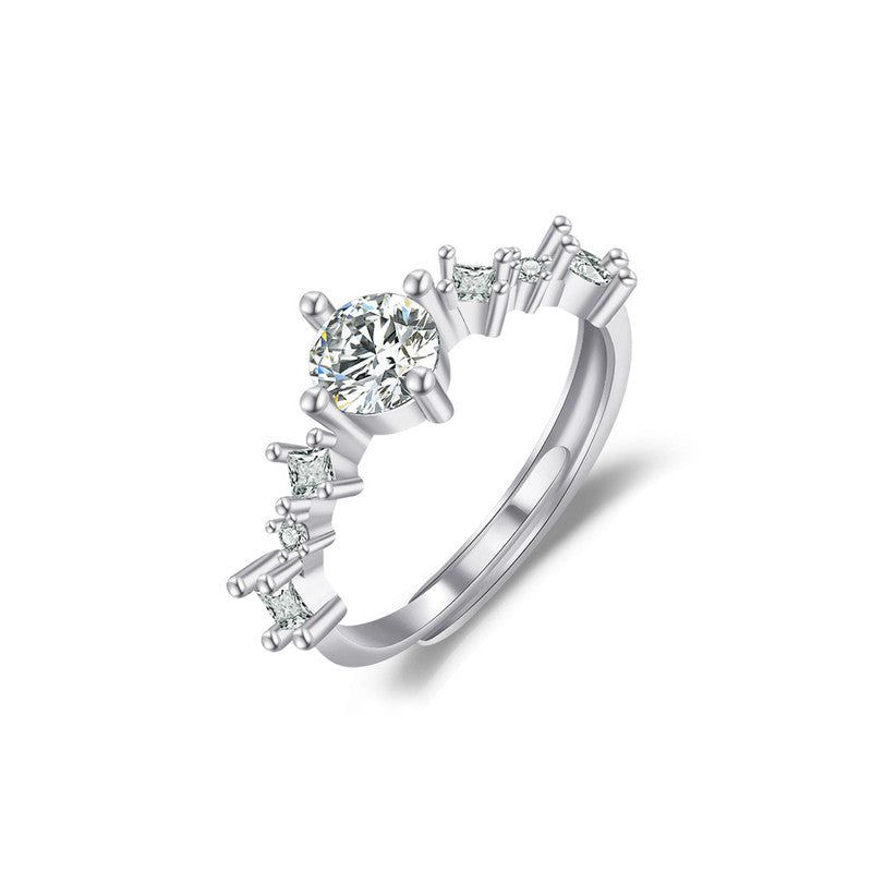 Jewels Galaxy Silver Plated American Diamond Studded Contemporary Korean Finger Ring