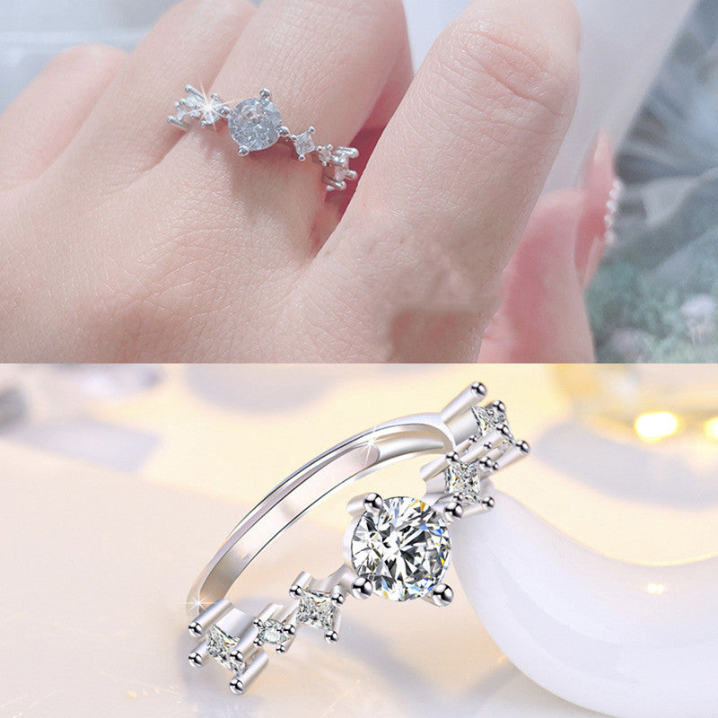 Jewels Galaxy Silver Plated American Diamond Studded Contemporary Korean Finger Ring