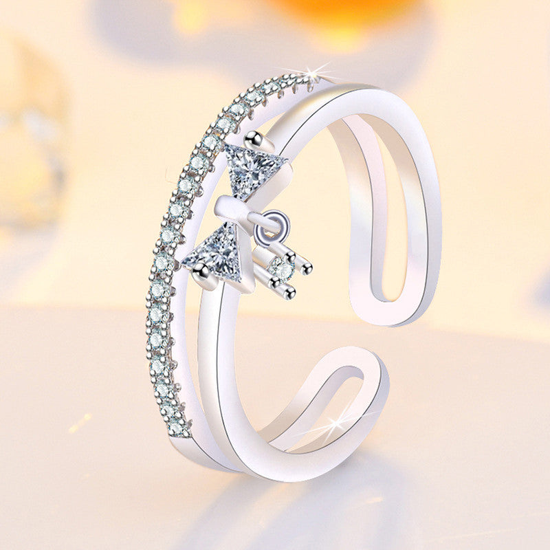 Jewels Galaxy Silver Plated American Diamond Studded Contemporary Korean Finger Ring