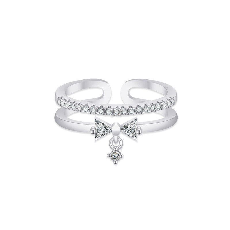 Jewels Galaxy Silver Plated American Diamond Studded Contemporary Korean Finger Ring