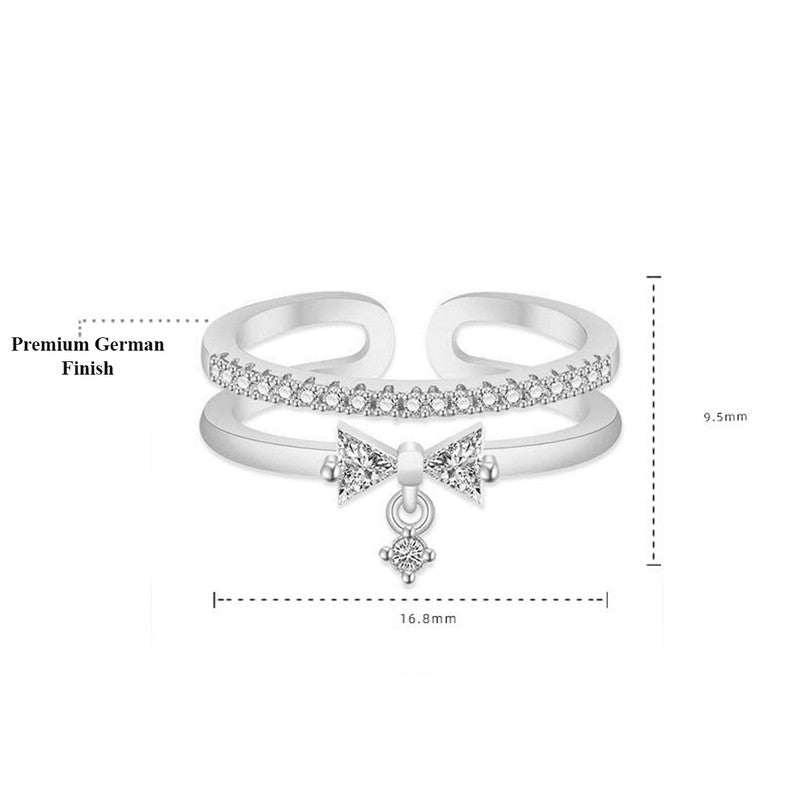 Jewels Galaxy Silver Plated American Diamond Studded Contemporary Korean Finger Ring