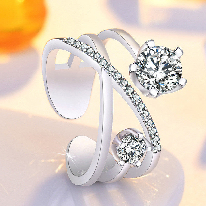 Jewels Galaxy Silver Plated American Diamond Studded Contemporary Korean Finger Ring