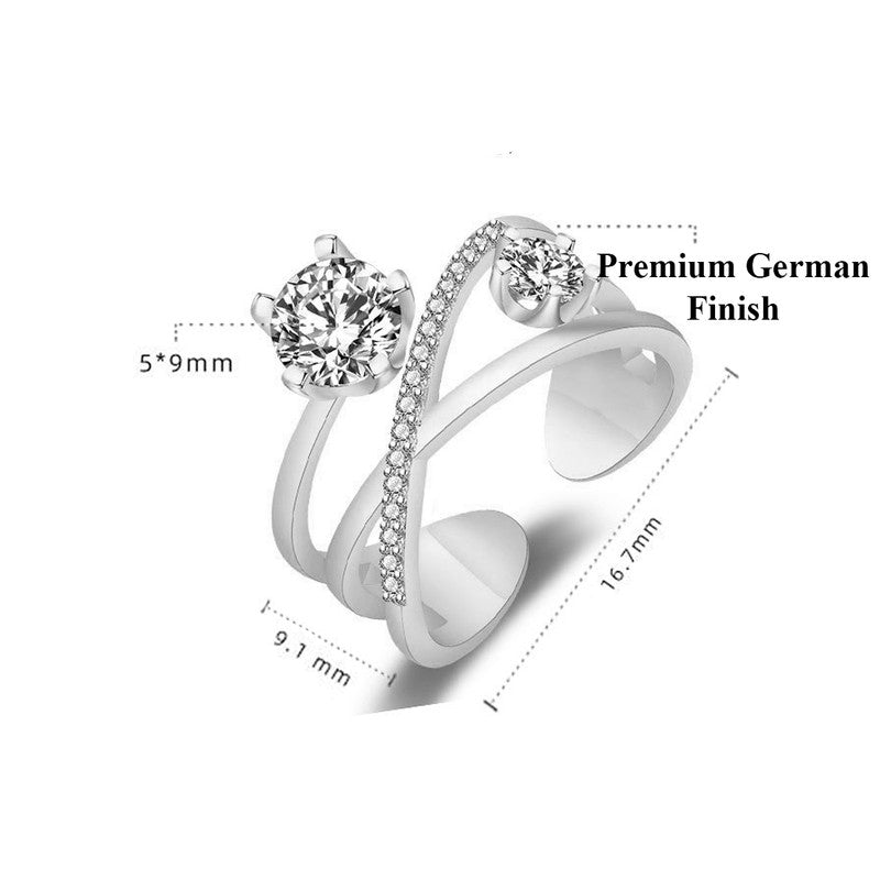 Jewels Galaxy Silver Plated American Diamond Studded Contemporary Korean Finger Ring