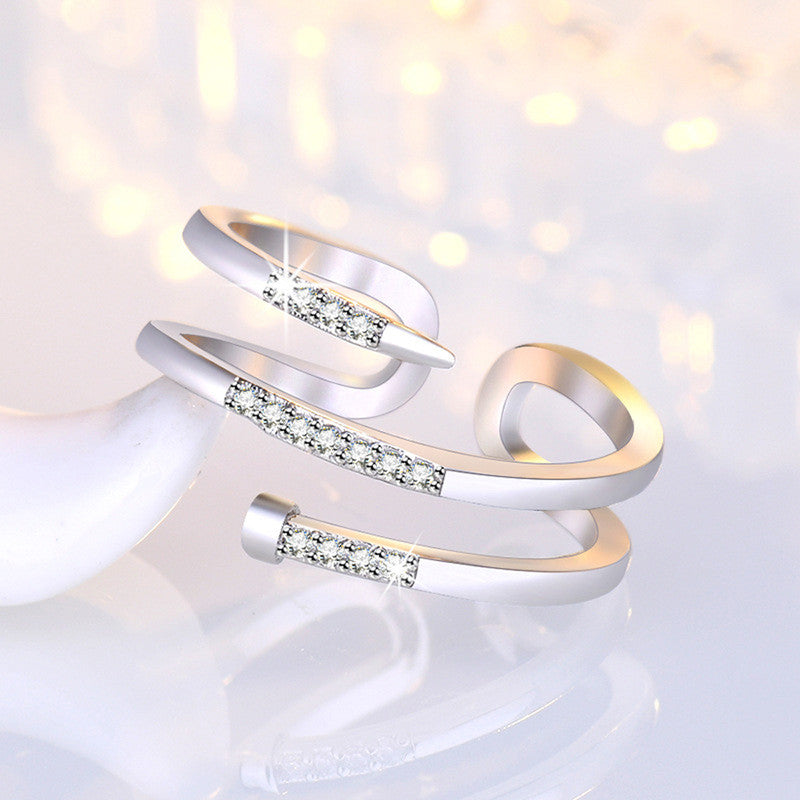 Jewels Galaxy Silver Plated AD Studded Nail Shape Contemporary Korean Finger Ring