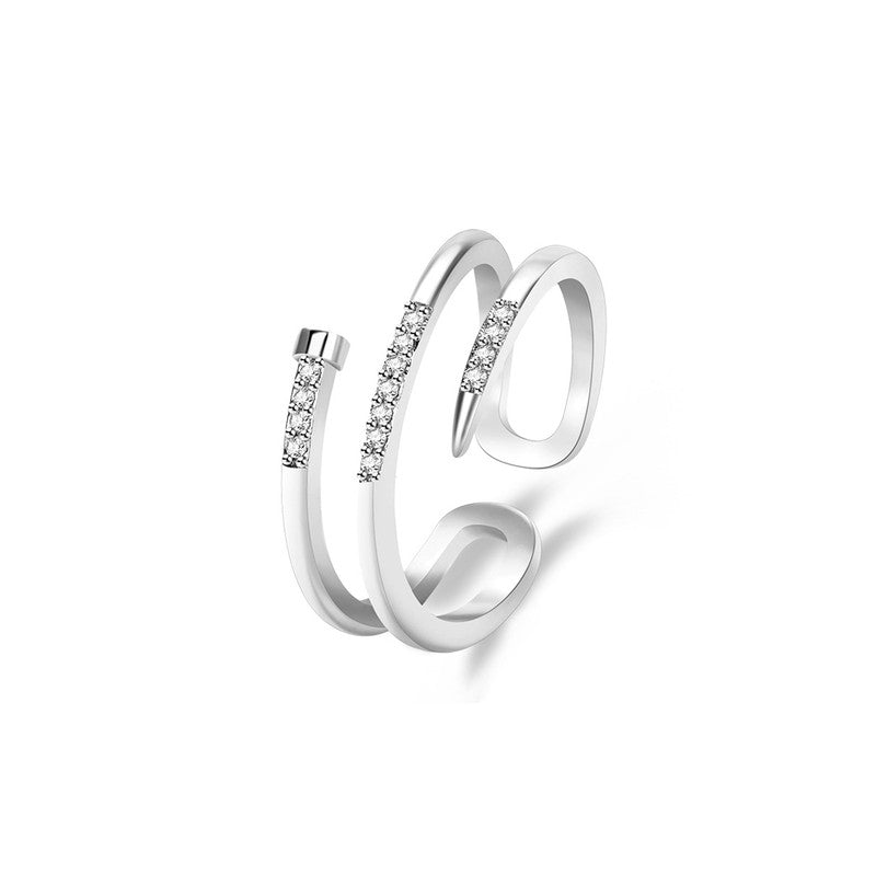 Jewels Galaxy Silver Plated AD Studded Nail Shape Contemporary Korean Finger Ring