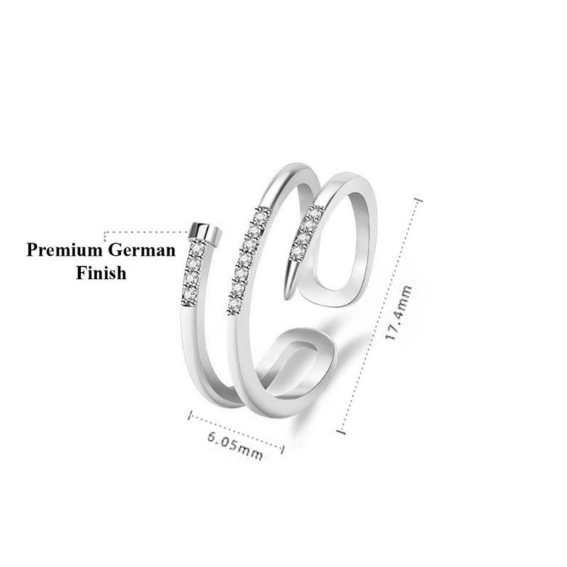 Jewels Galaxy Silver Plated AD Studded Nail Shape Contemporary Korean Finger Ring