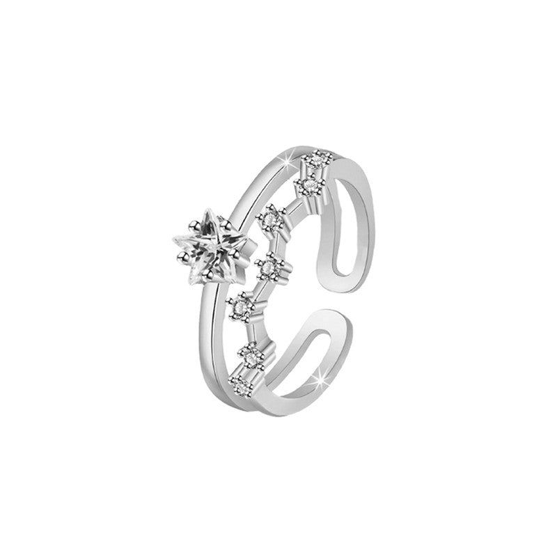 Jewels Galaxy Silver Plated AD Studded Star Shape Contemporary Korean Finger Ring